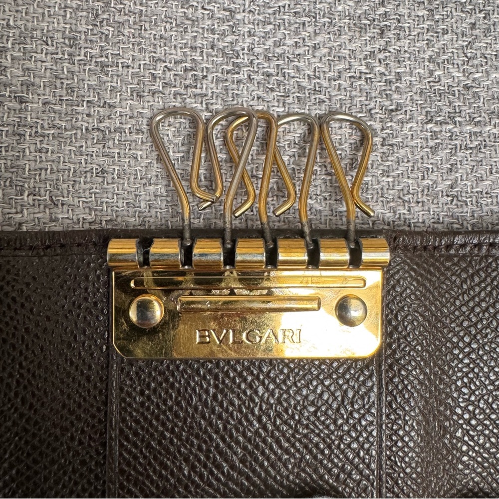 BVLGARI 6-Hook Key Holder – Brown Grained Leather – Made in Italy - Picture 13 of 14